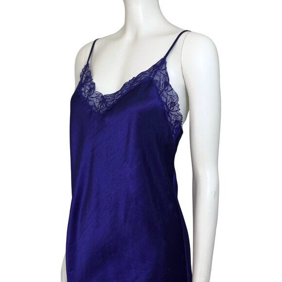 Vintage 80s Victoria’s Secret Gold Label Blue Satin Slip Dress Large Retro Sexy - Picture 11 of 13